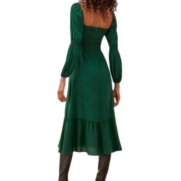 NEW Green Serpentine Siesta Smocked Ruffle Square-Neck Midi Dress - Picture 1 of 4